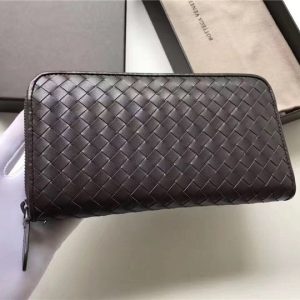 Bottega Veneta Zip Around Wallet Reddish Brown